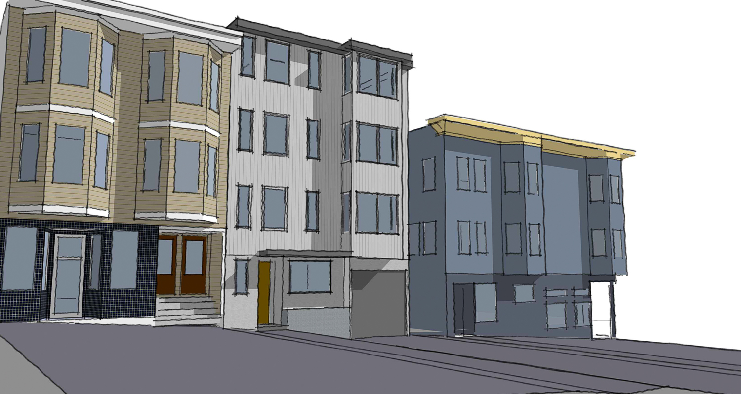 502 14th Street next to 194 Guerrero Street (right), rendering by McElroy Architecture