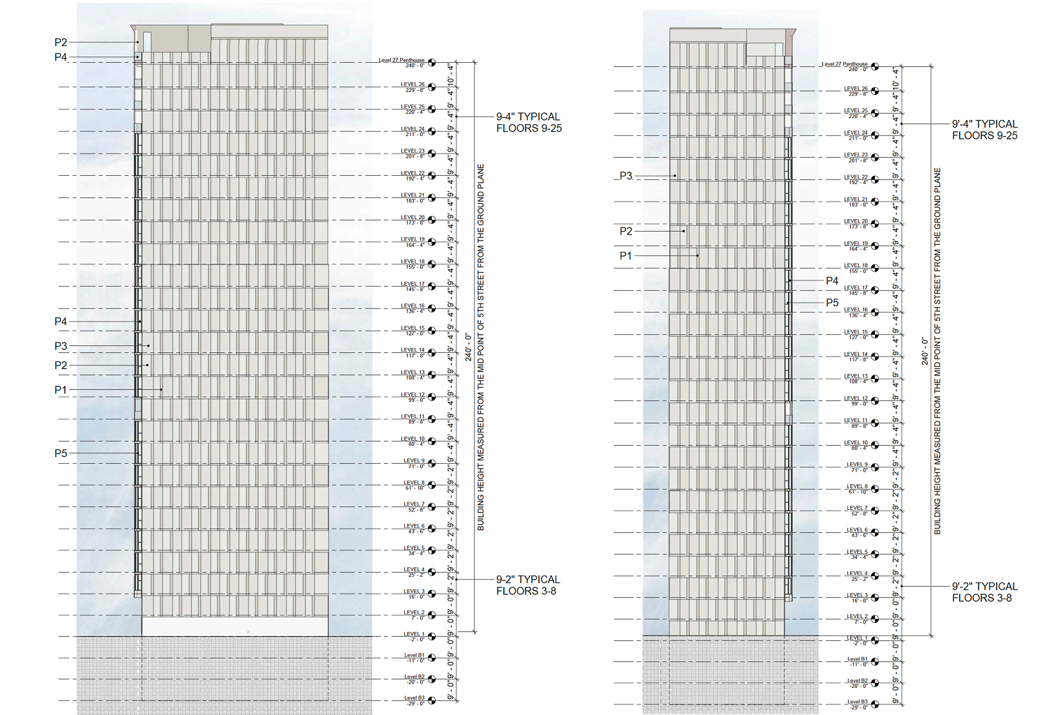 896 Folsom Street lot-adjacent walls, elevation by FORMA