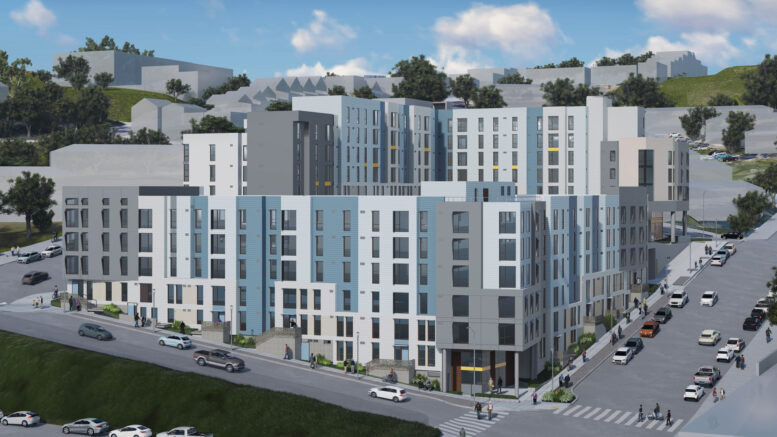 Potrero Block B aerial view, rendering by HKIT Architects and Y.A. Studio