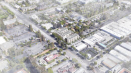 3001 El Camino Real aerial view, rendering by David Baker Architects