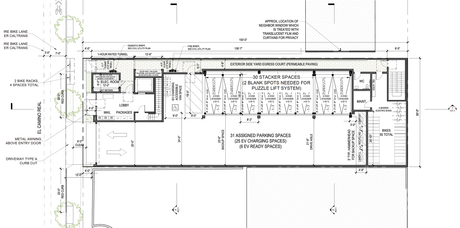 3265 El Camino Real ground-level floor plan, illustration by SDTarch