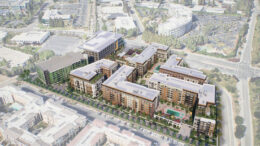 675-685 East Middlefield Road aerial overview, rendering by STUDIOS Architects