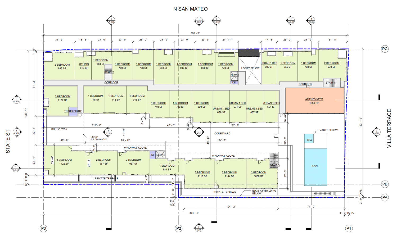 715 North San Mateo Drive second-level floor, illustration by Winder Gibson Architects