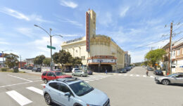 Alexandria Theater circa 2022, prior to the removal of the Alexandria blade sign, image via Google Street View