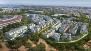 Heights south site aerial overview, rendering by Dahlin Group