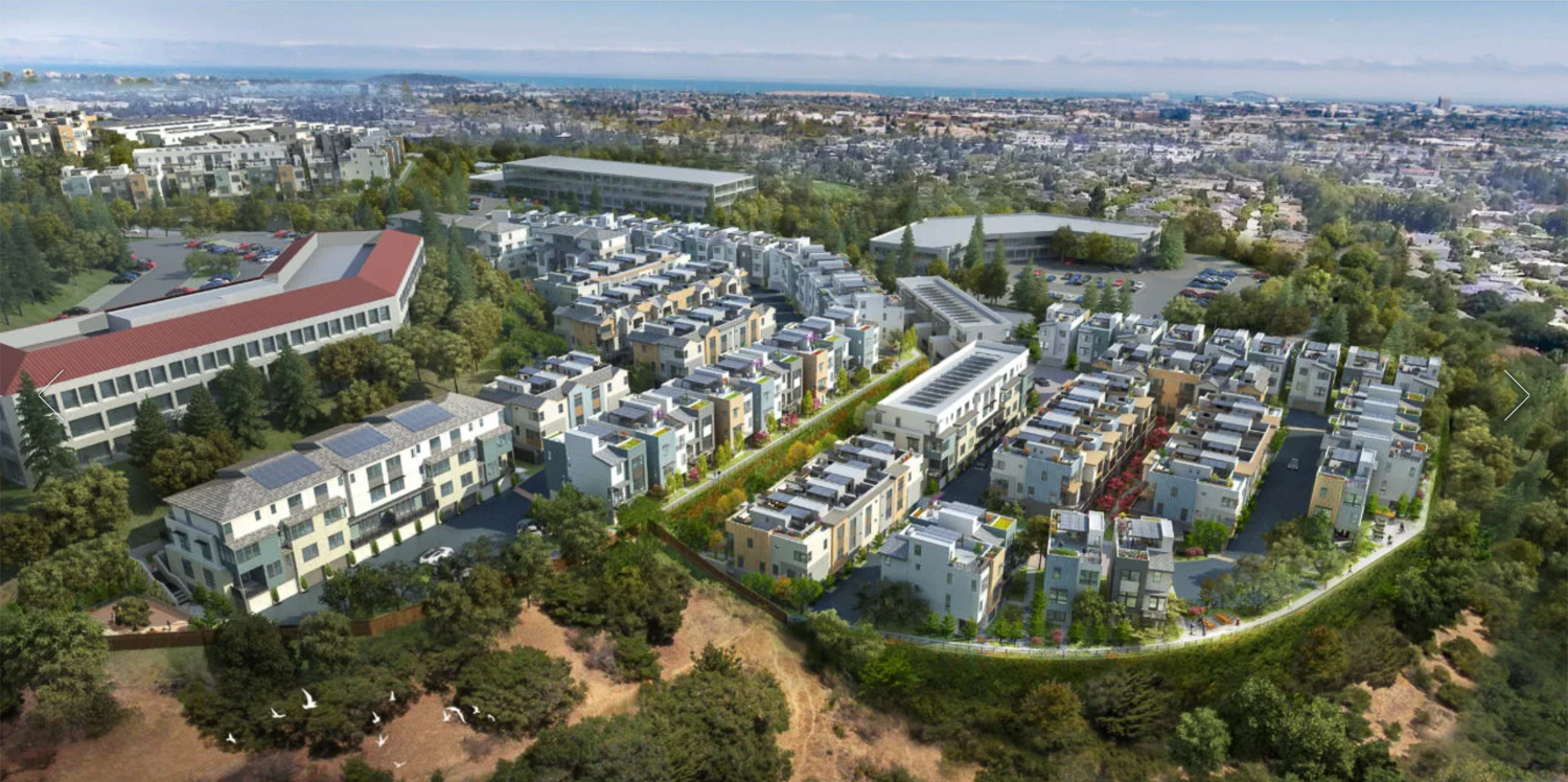 Heights south site aerial overview, rendering by Dahlin Group