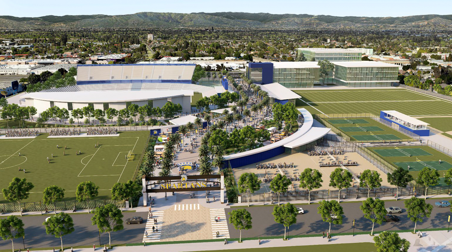 SJSU aerial overview of the South Campus stadium way, rendering by SJSU