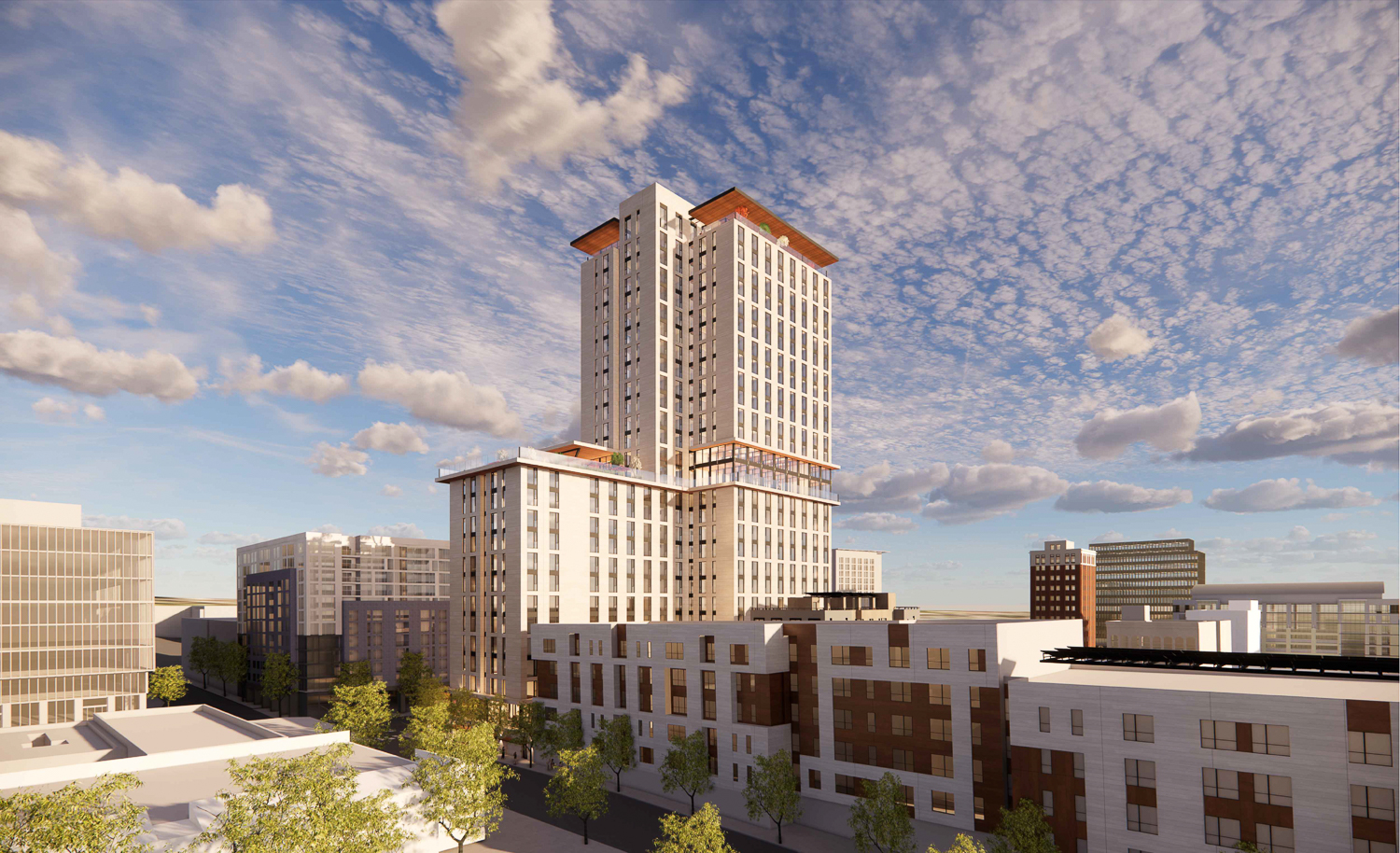 1950-1998 Shattuck Avenue aerial view looking south-east, rendering by SDT Architects