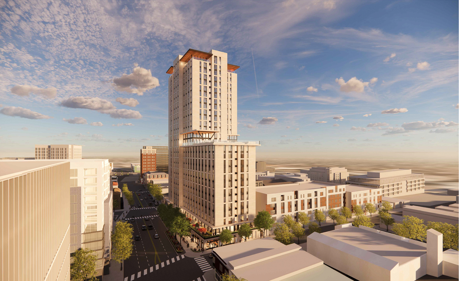 1950-1998 Shattuck Avenue aerial view looking south-west, rendering by SDT Architects