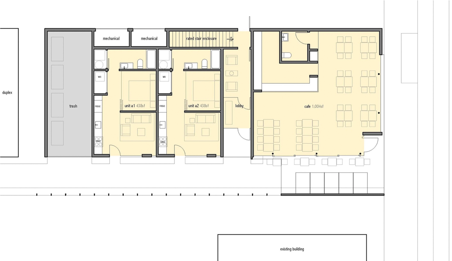 2010 Broadway ground-level floor plan, illustration by Johnsen Schmaling Architects