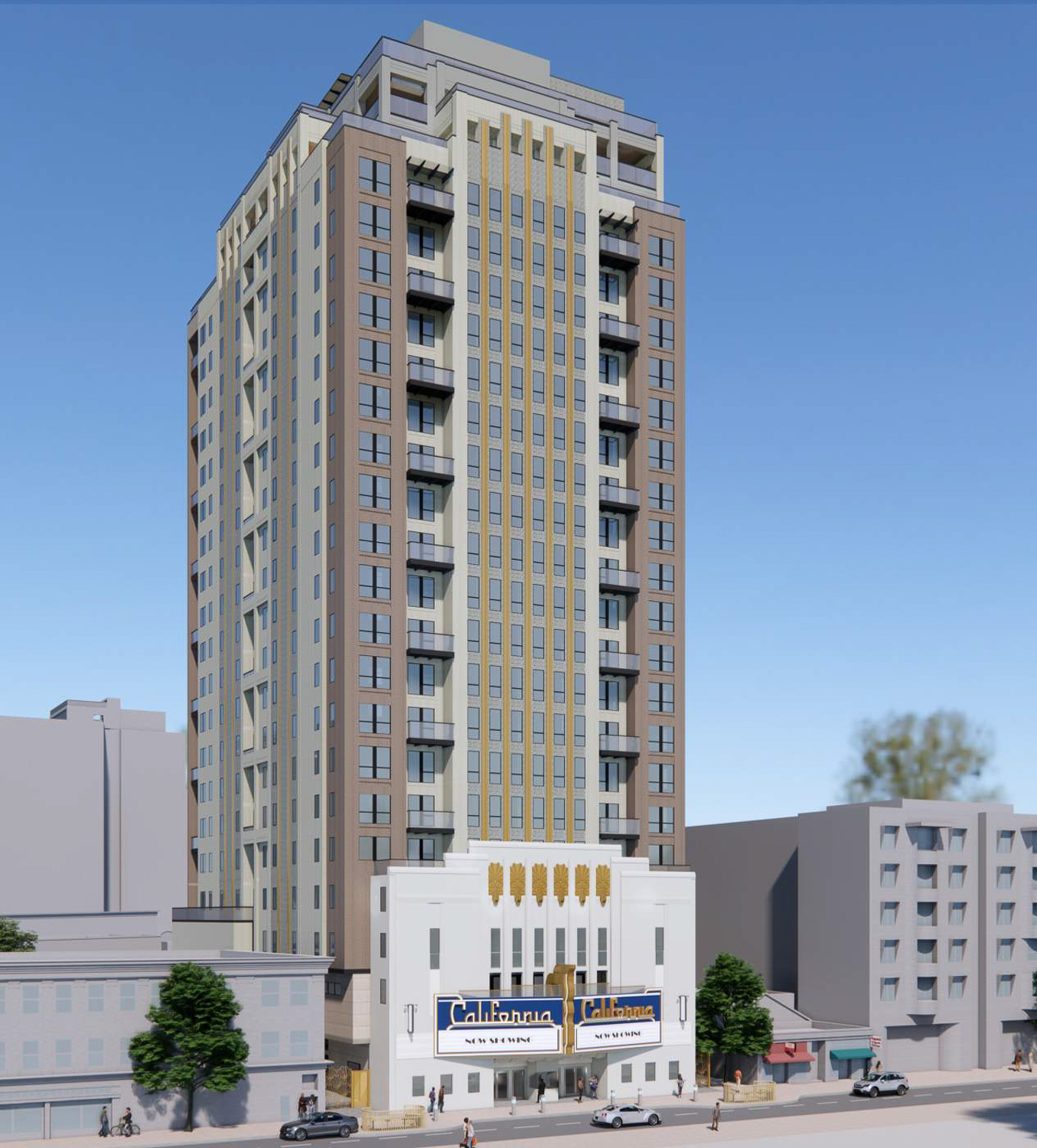 2115 Kittredge Street updated 23-story iteration, rendering by Studio KDA