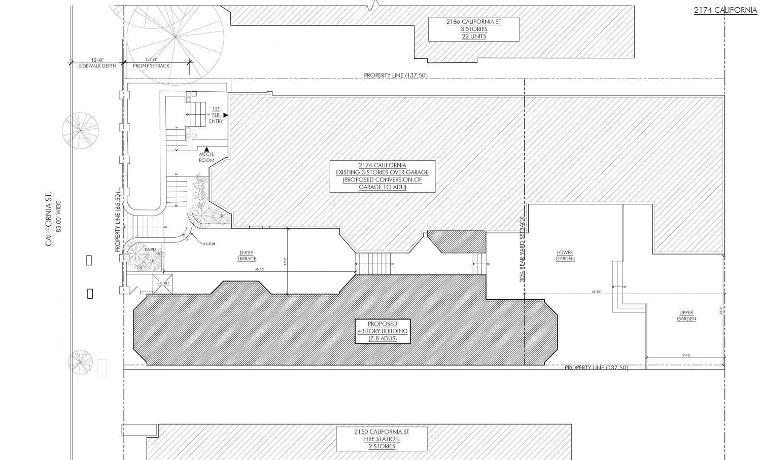 2174 California Street site map, illustration by Huang Iboshi Architecture