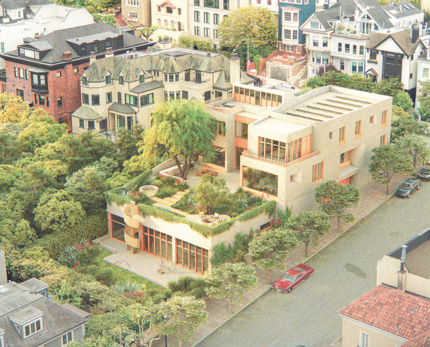 3456 Washington Street aerial overview, rendering by Obata Noblin Office