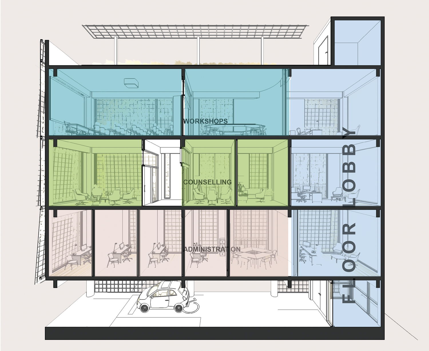 459 West MacArthur Boulevard vertical cross-section, rendering by blink!LAB Architecture