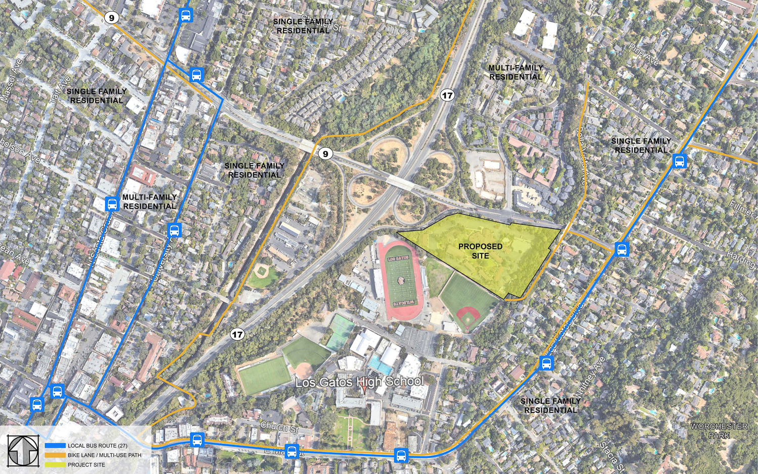 50 Los Gatos-Saratoga Road area context map, illustration by SDG Architects