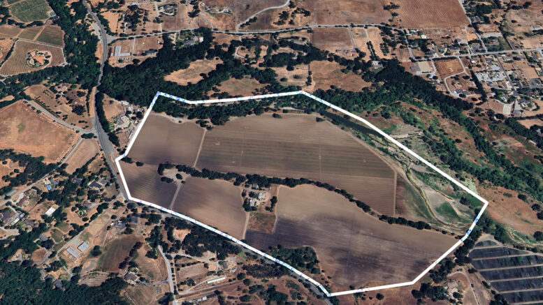 8930 Watsonville Road outlined approximately by YIMBY based on the county accessor map, image via Google Satellite