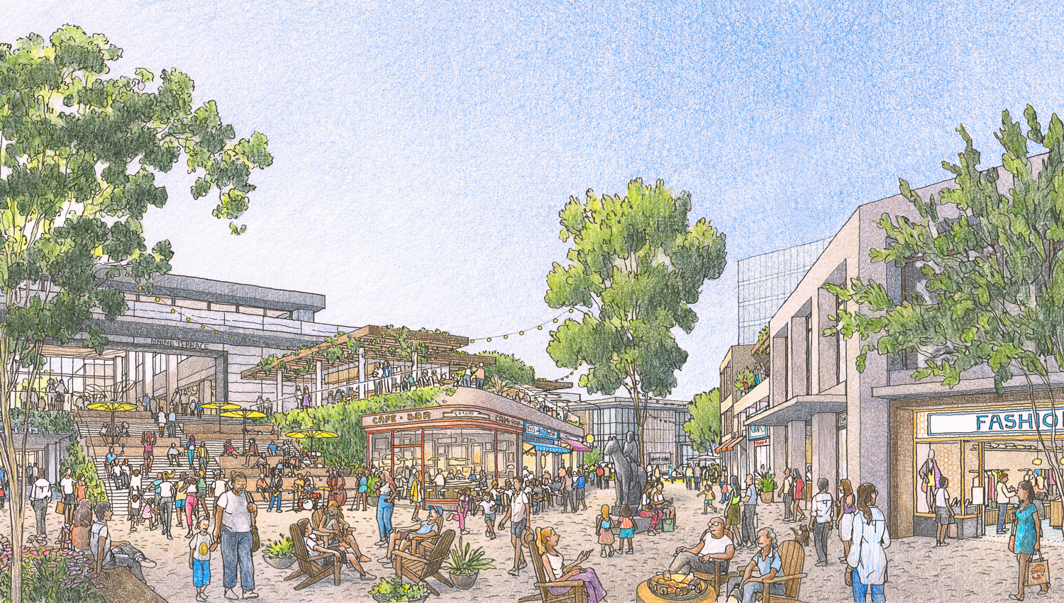 Hillsdale Mall Redevelopment, illustration by HOK and Gehl Studio