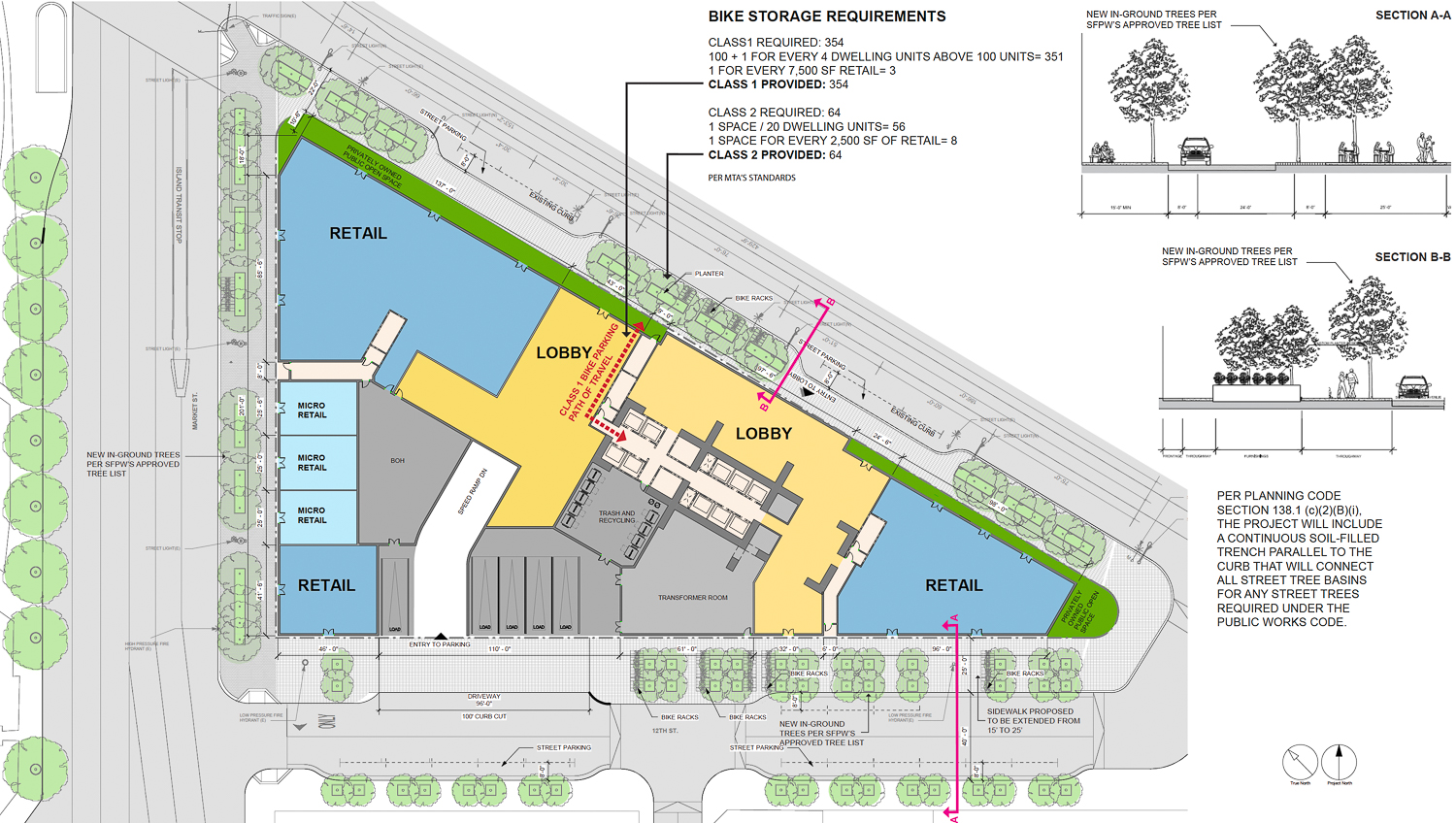 10 South Van Ness Avenue ground-level floor plans, illustration by Arcadis