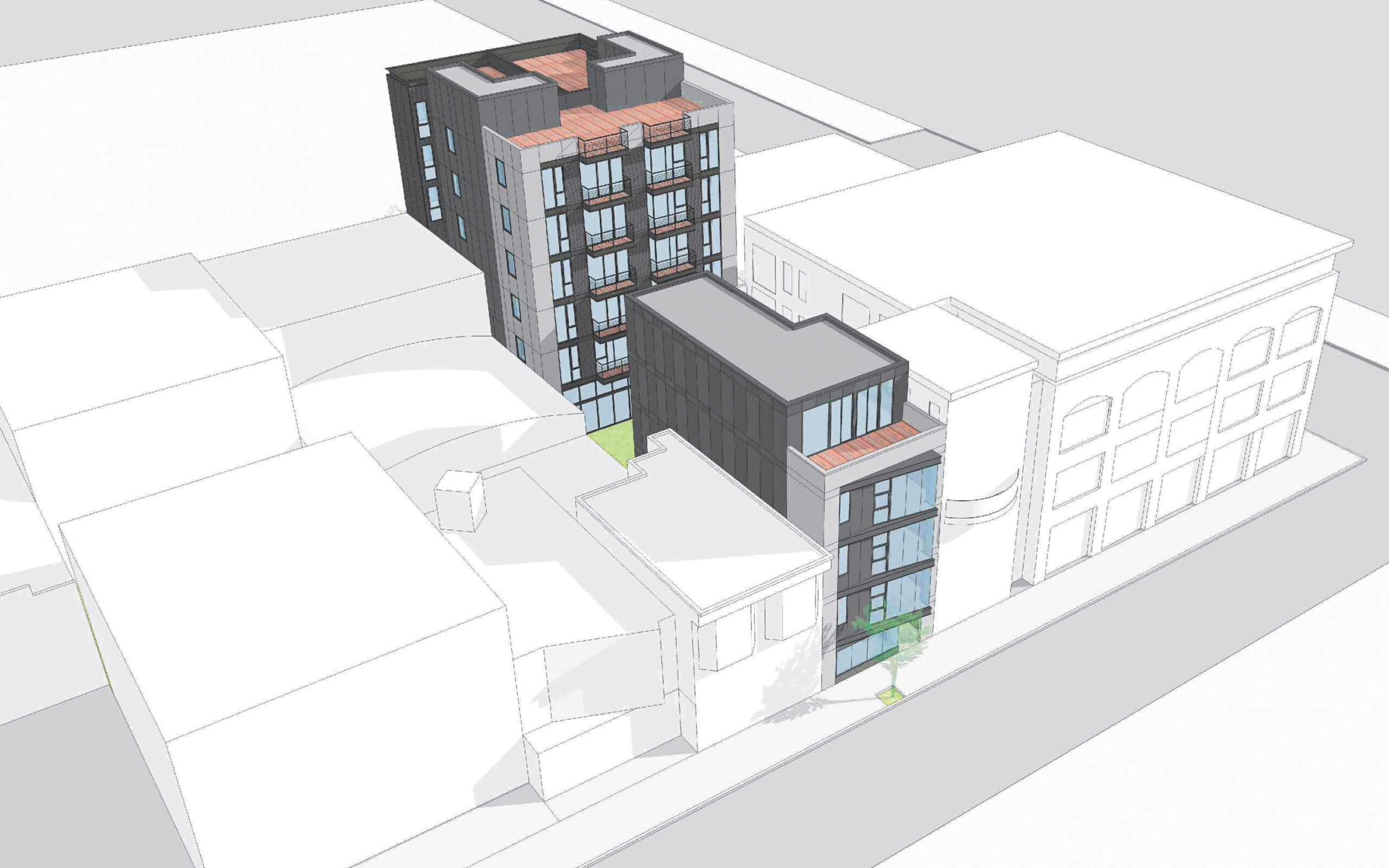 280 7th Street and 79 Langston Street aerial view, rendering by workshop1