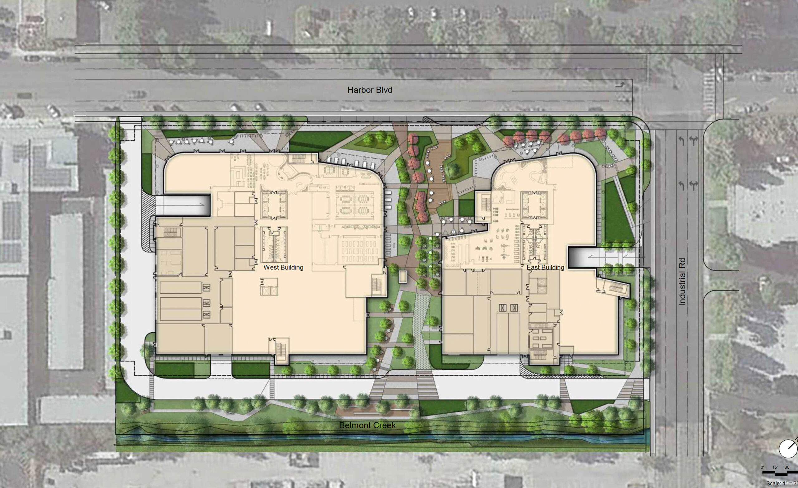 405-455 Harbor Boulevard site map, illustration by DES