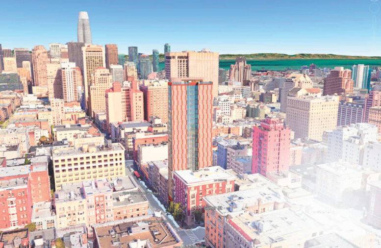 777 Sutter Street aerial view, rendering by Forma