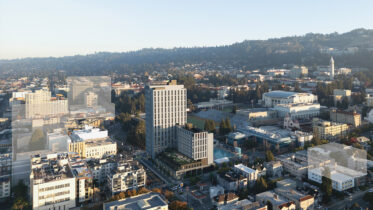 Bancroft-Fulton Student Housing aerial view, rendering by KieranTimberlake