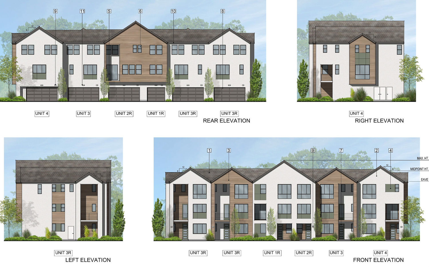 Bishop Ranch 11 townhouse elevation, rendering by SDG Architects