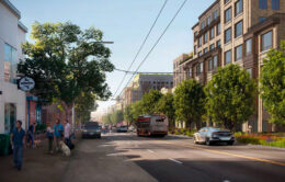 3700 California Street apartments overlooking California Street, rendering of design by BDE Architecture and Handel Architects