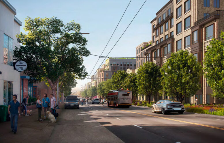 3700 California Street apartments overlooking California Street, rendering of design by BDE Architecture and Handel Architects