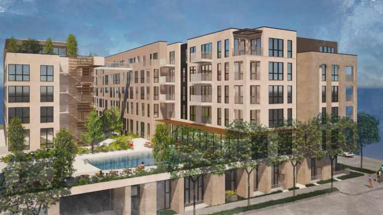 715 North San Mateo Drive aerial view, rendering by Winder Gibson Architects