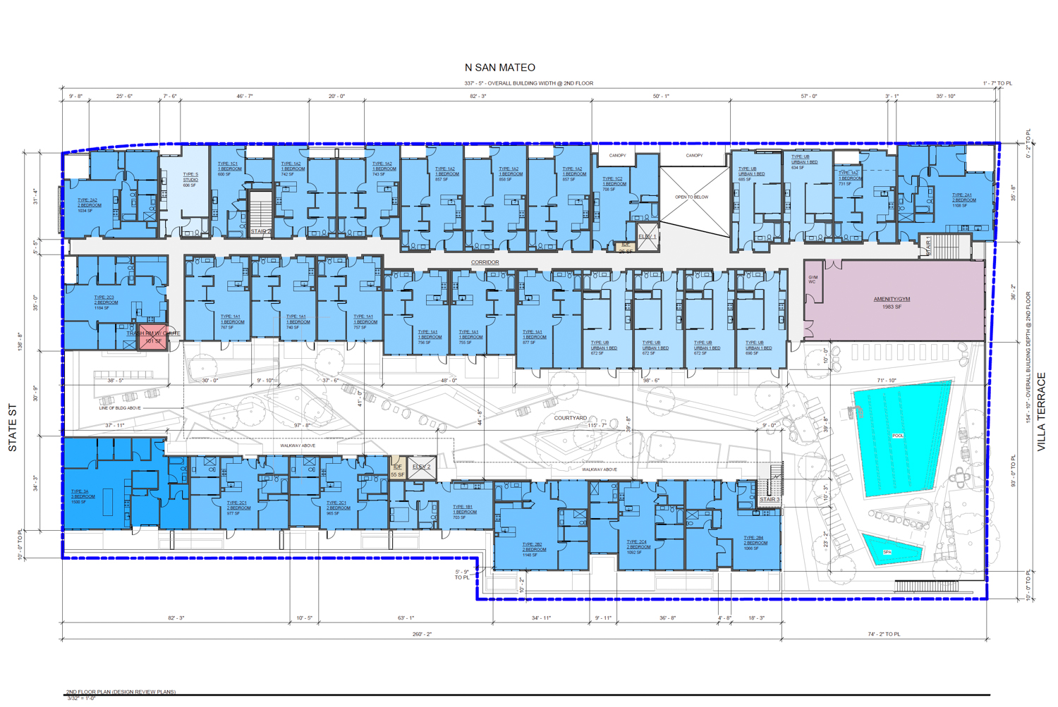715 North San Mateo Drive second-level floor plan, illustration by Winder Gibson Architects