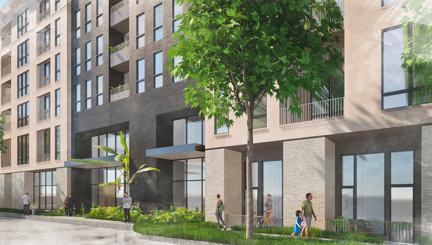 715 North San Mateo Drive sidewalk activity, rendering by Winder Gibson Architects