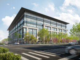 901 El Camino Real pedestrian view, rendering by HGA