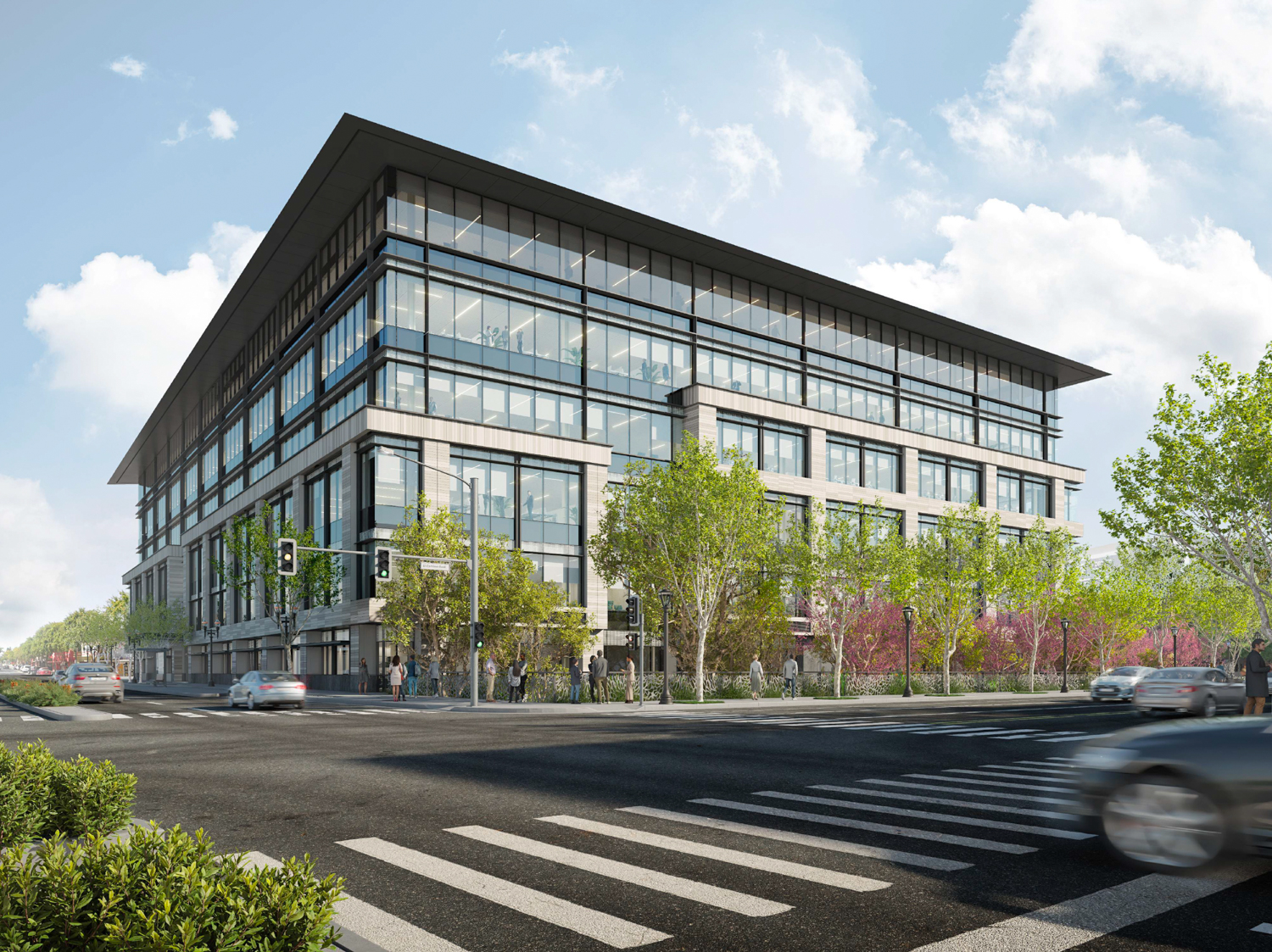 901 El Camino Real pedestrian view, rendering by HGA