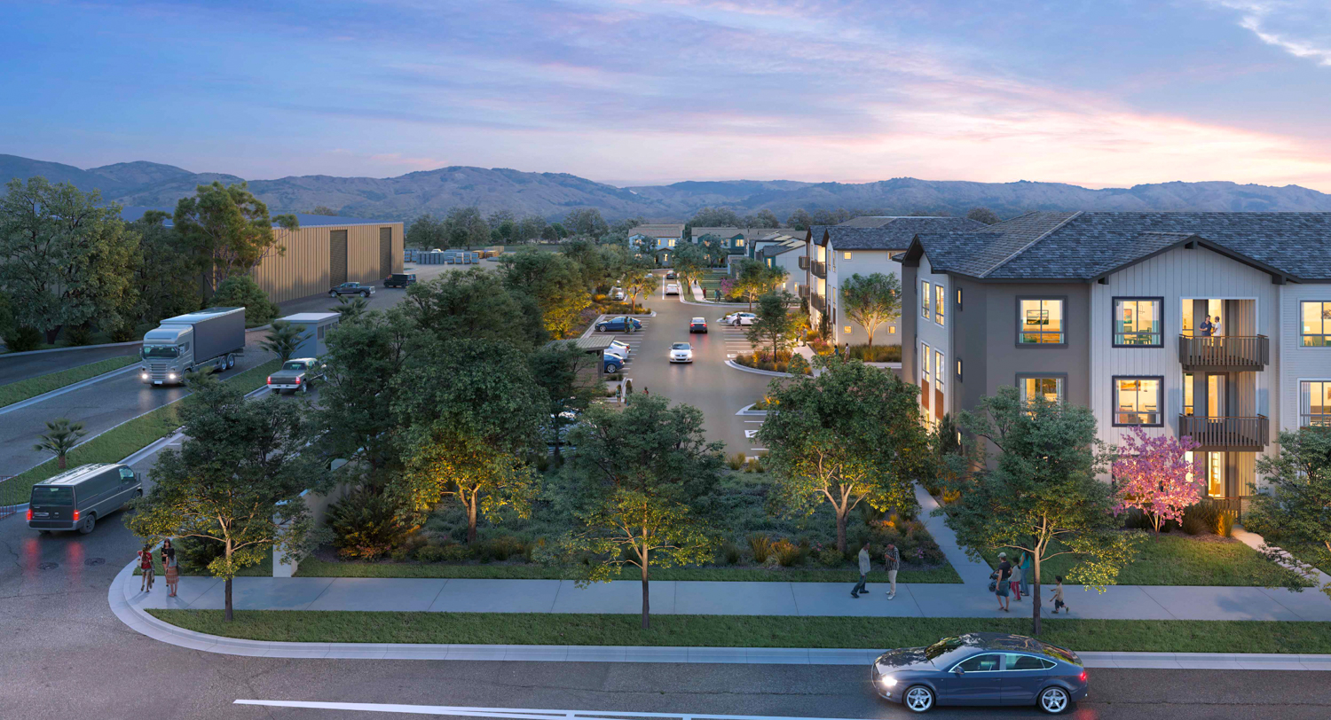 Villages at the Quarry parking space aerial view, rendering by KTGY