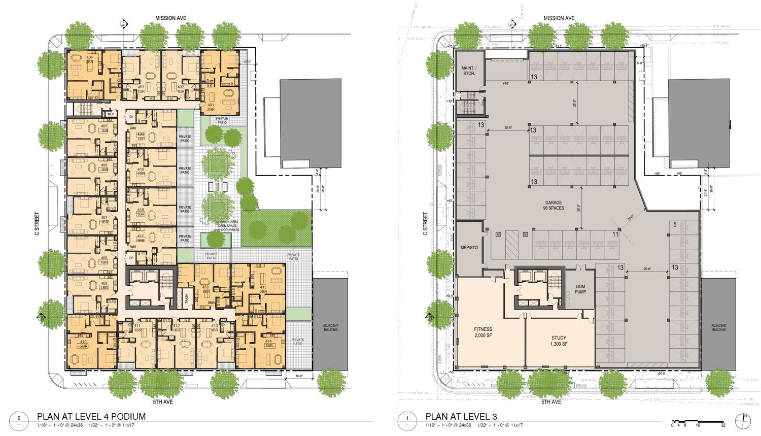 1230 5th Avenue floor plans for level 3 and 4, illustration by SDT Architects