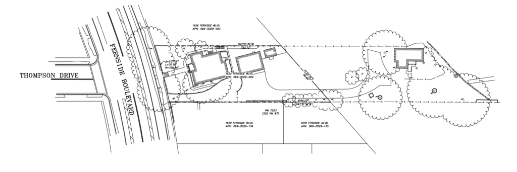 1622 Fernside Boulevard Property Map with Front-Rear Division, image via LTM