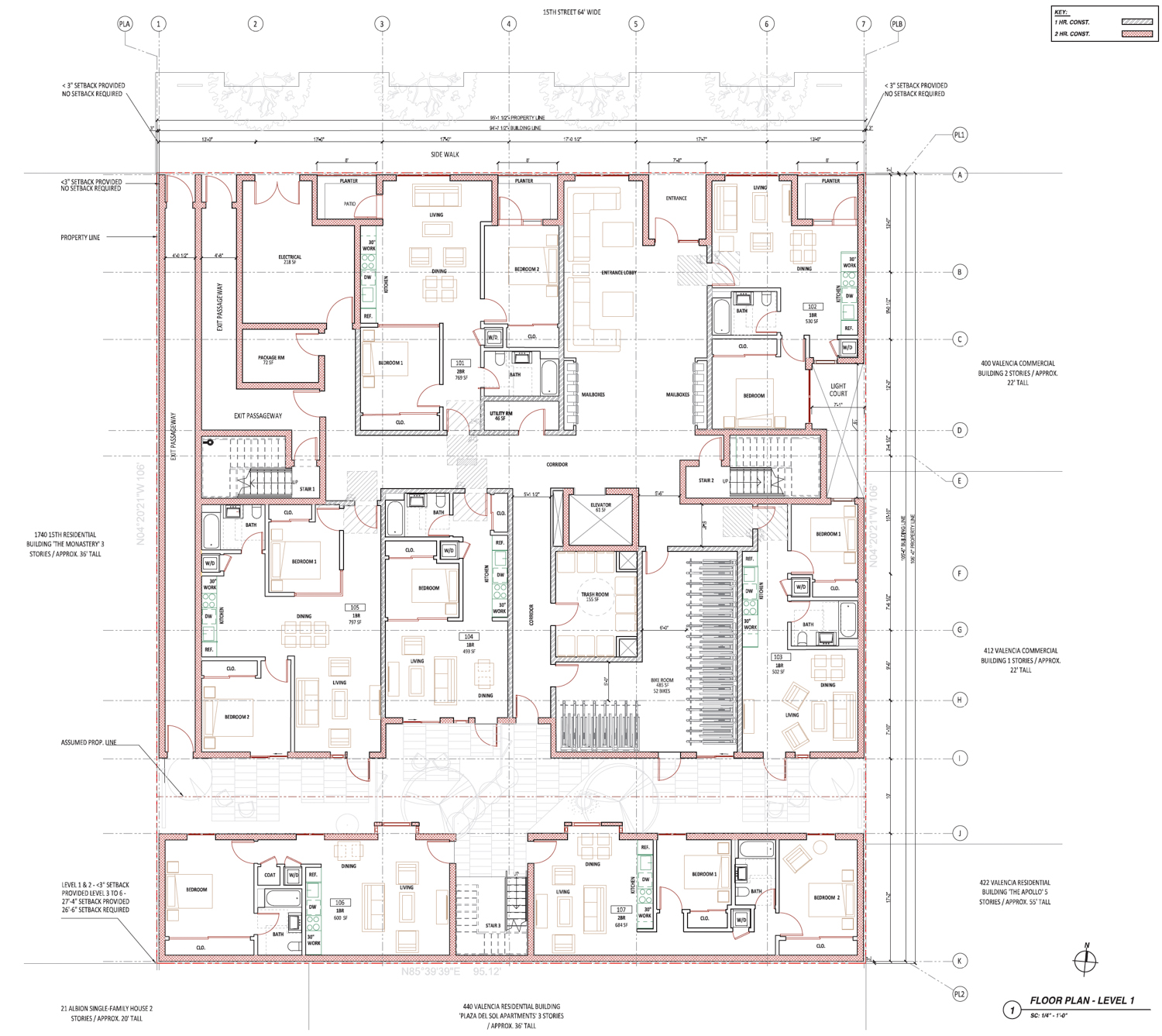 1721 15th Street ground-level floor plan, rendering via the City Planning Department
