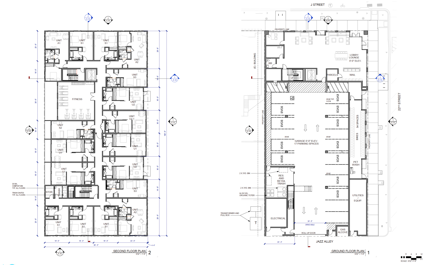 2130 J Street ground and 2nd level floor plan, illustration by LPAS