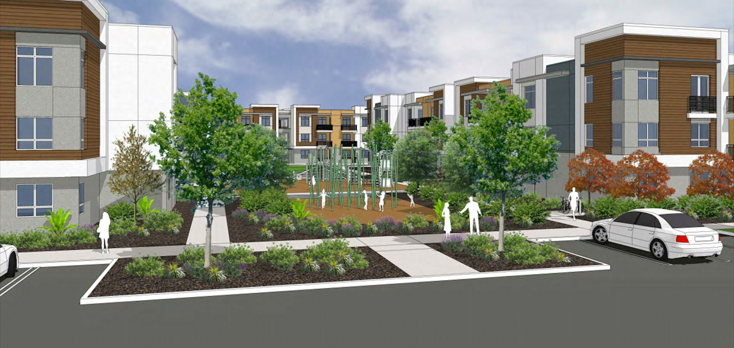 3625 Fong Ranch Road apartments podium landscape, rendering by ADC