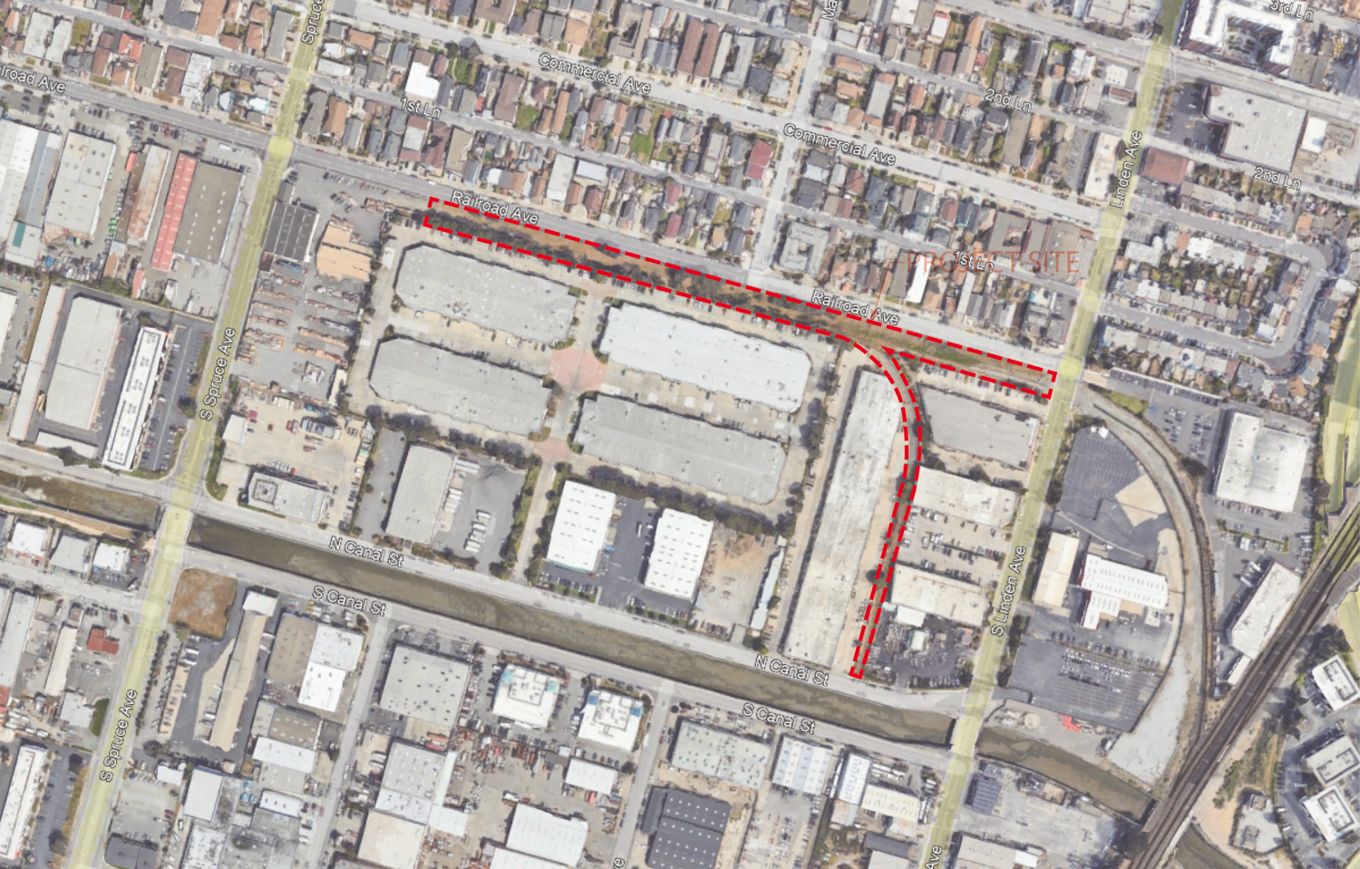500 Railroad Avenue existing condition, image outlined by SIM Architects