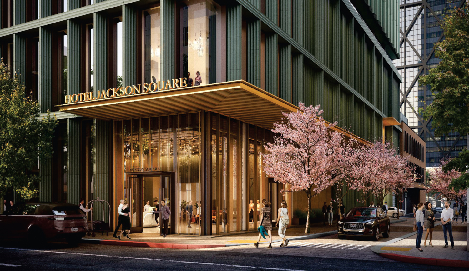 530 Sansome Street hotel entrance, rendering by SOM
