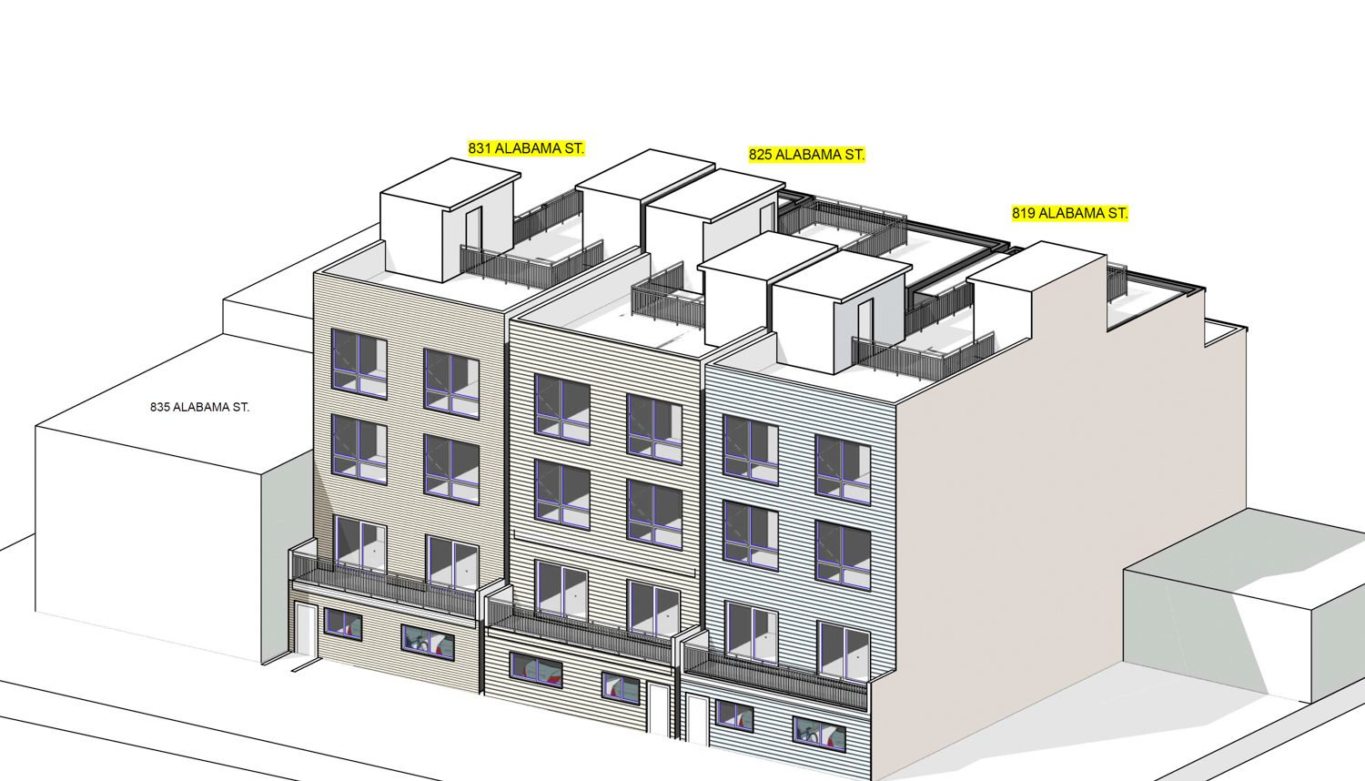 819-831 Alabama Street rear view, illustration by S&P Structural Engineers