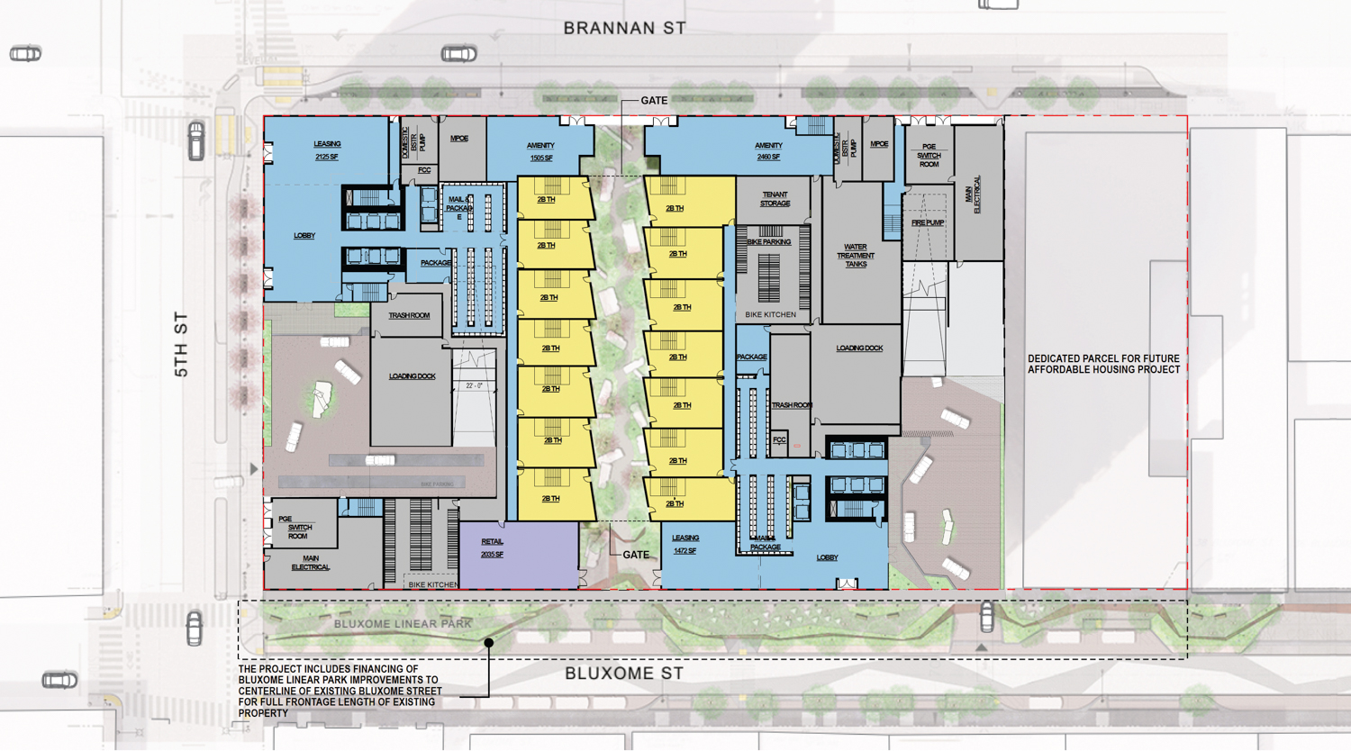 88 Bluxome Street ground-level floor plan, illustration by Henning Larsen and SCB