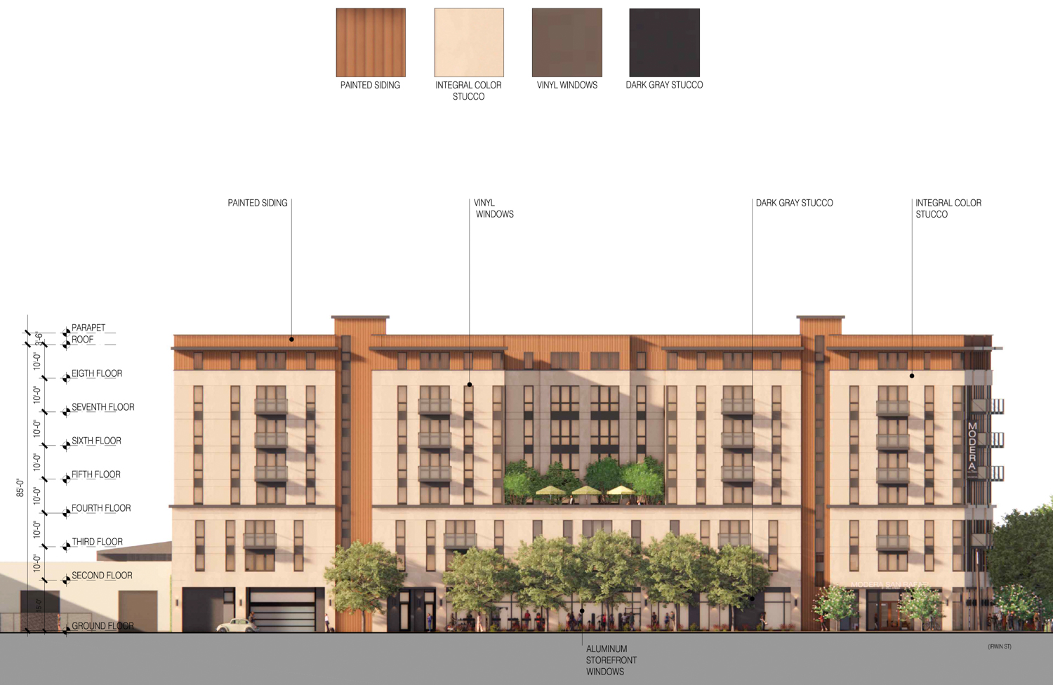 930 Irwin Street facade elevation, illustration by SDTArch