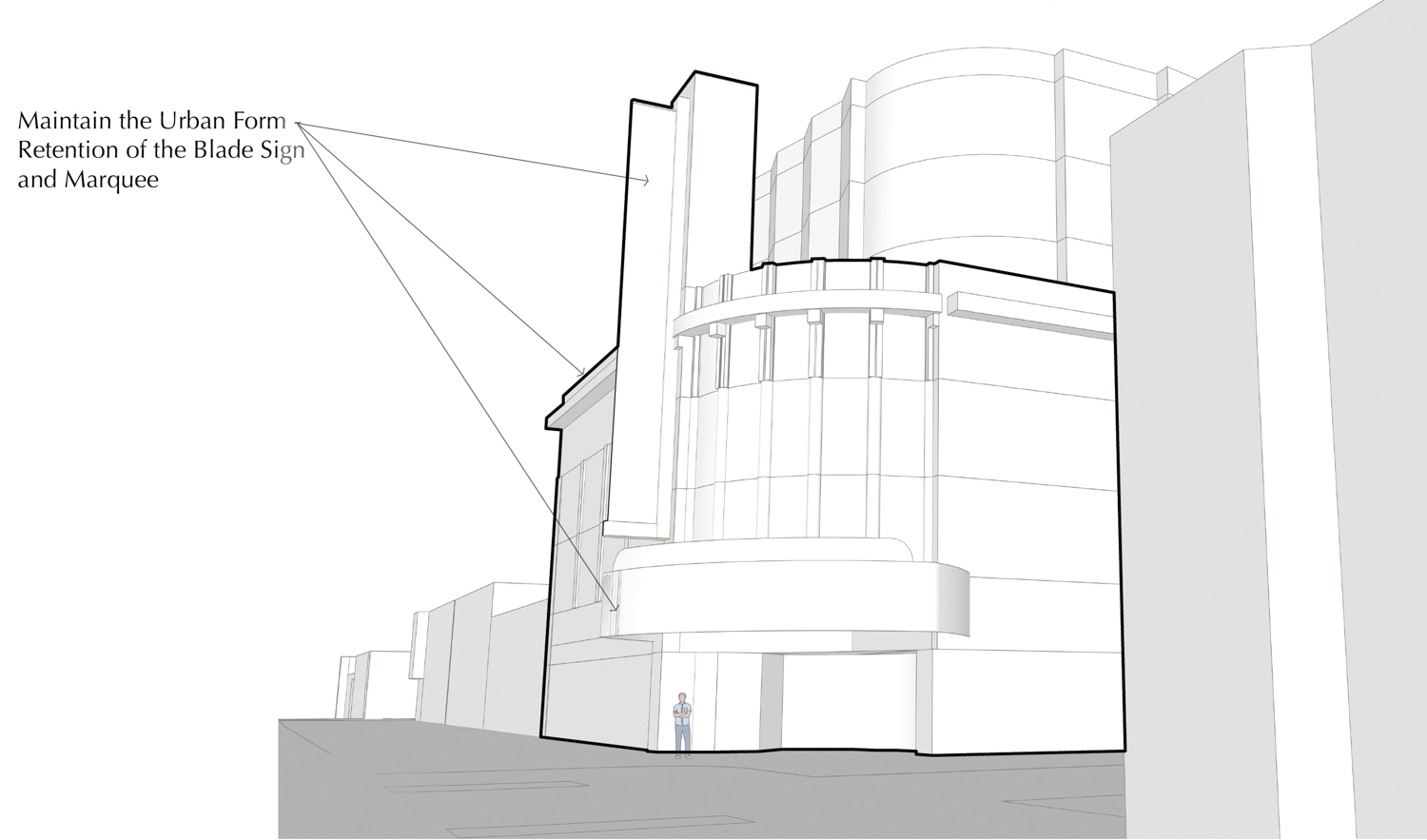 Alexandria Theater proposed front view, illustration by G7A