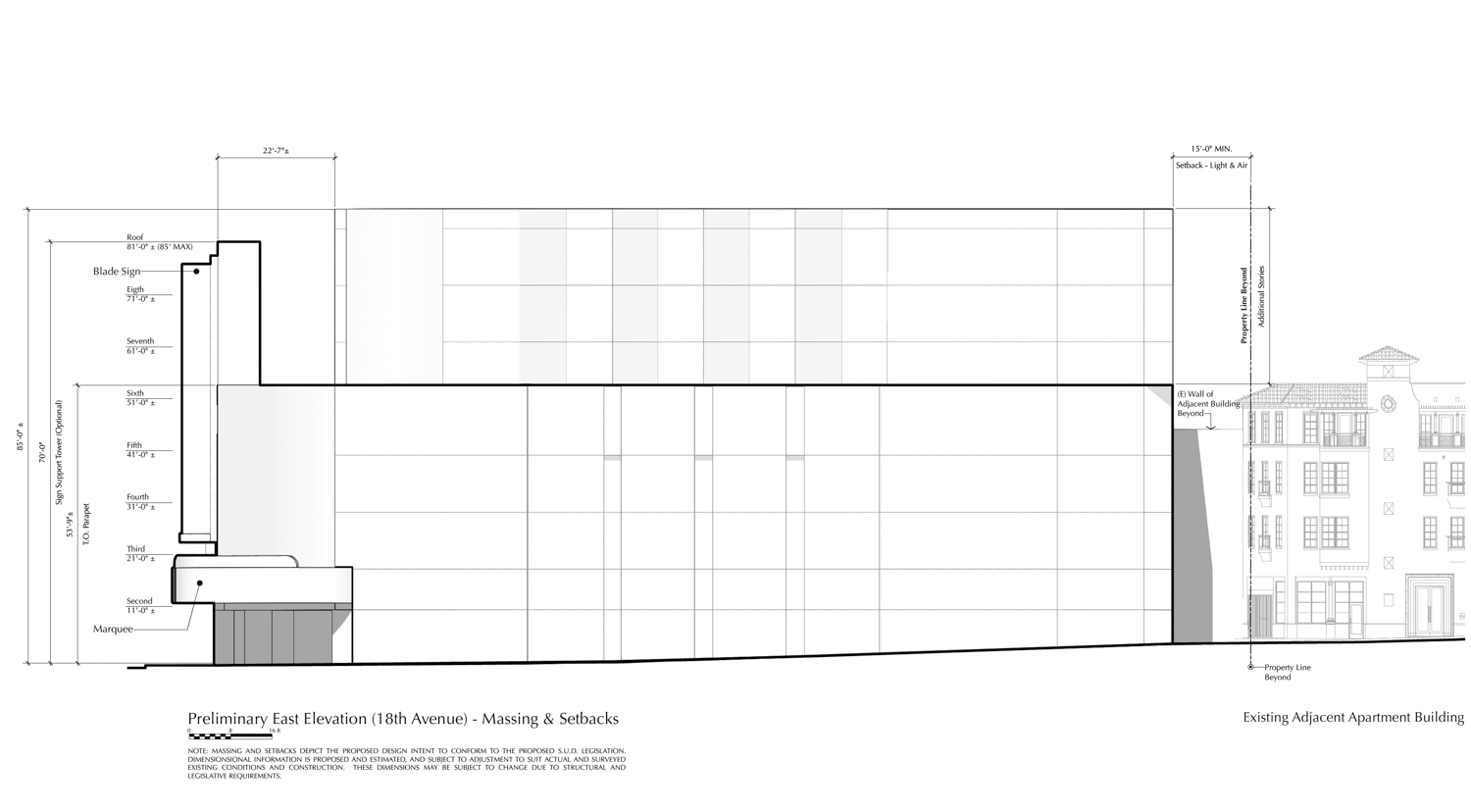 Alexandria Theater side elevation, illustration by G7A