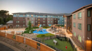 Crescent Grove view overlooking the outdoor courtyard, image courtesy Eden Housing