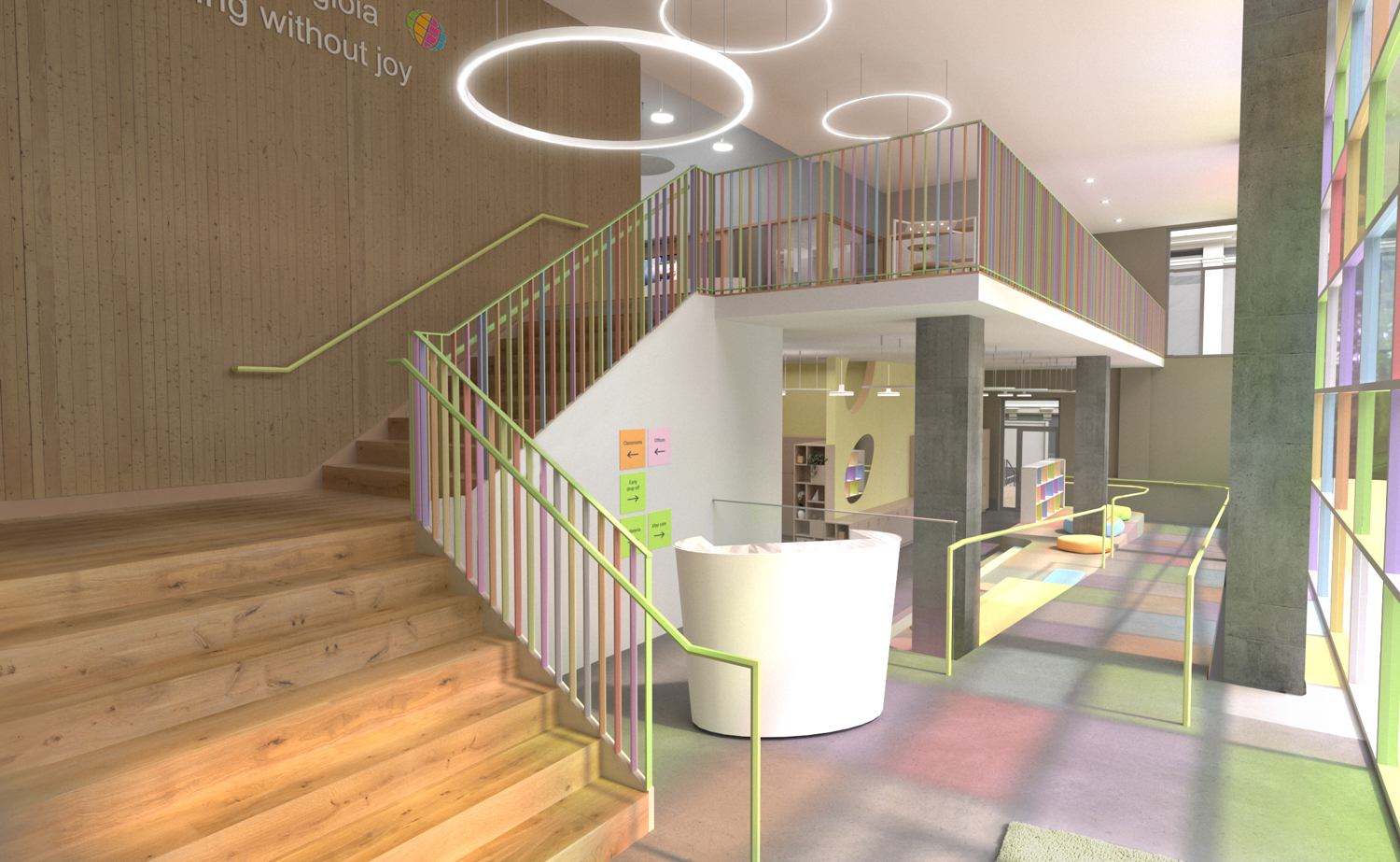 La Scuola International School entry-room, rendering by Jensen Architects