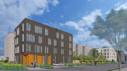 Midway Village 2, rendering by David Baker Architects
